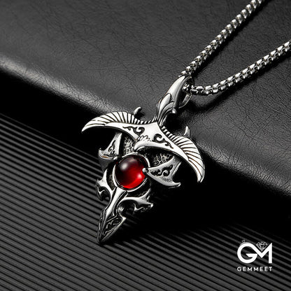 Stainless Steel Eagle Red Stone Pendant Necklace