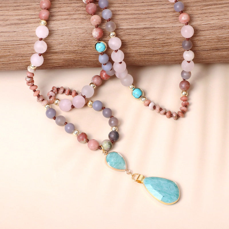 Bohemia Amazonite Pink Crystal Necklace