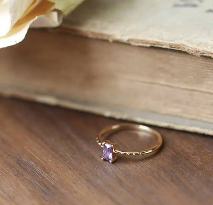 14K Gold Plated Diamond Amethyst Diamond Delicate Ring