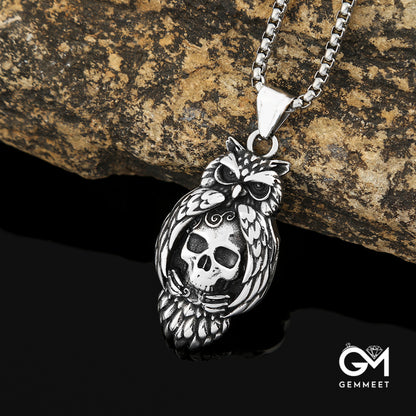 Stainless Steel Owl Skull Necklace