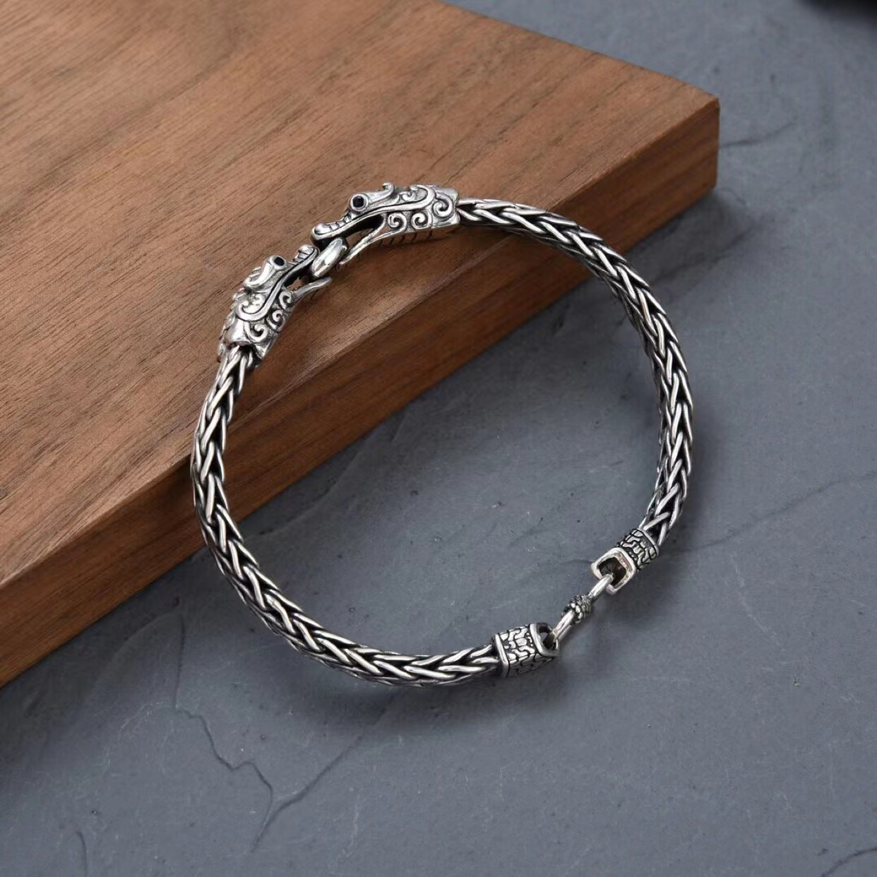 Double Dragon Woven Wide Bracelet