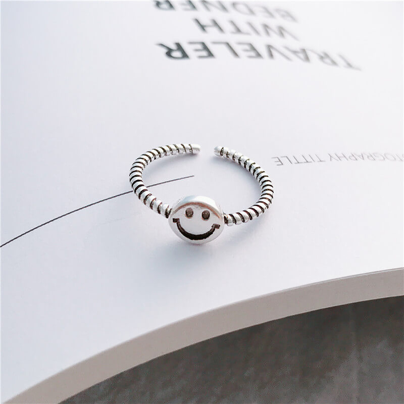 S925 Smile Face Emoji Adjustable Ring