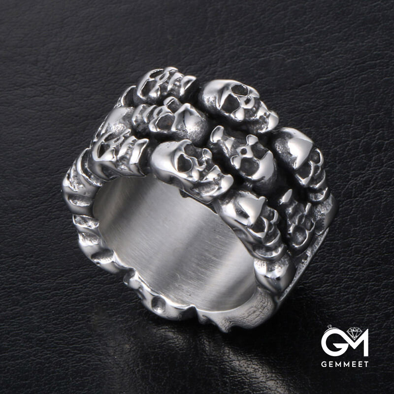 Titanium Steel Fashion Personality Multi Skull Ring