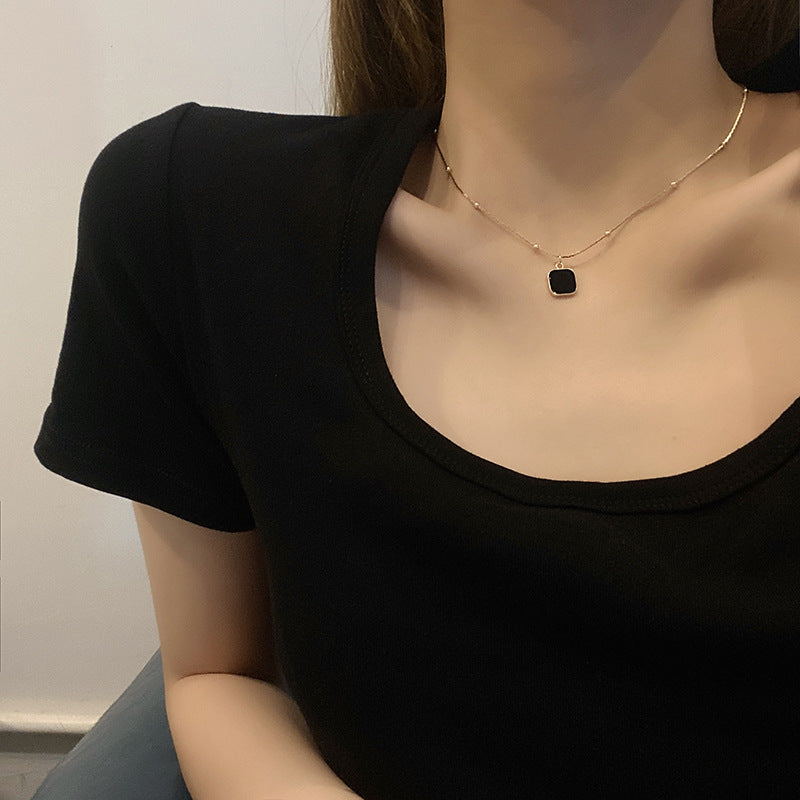 Black Dark Geometric Block Light Luxury Niche Design Necklace