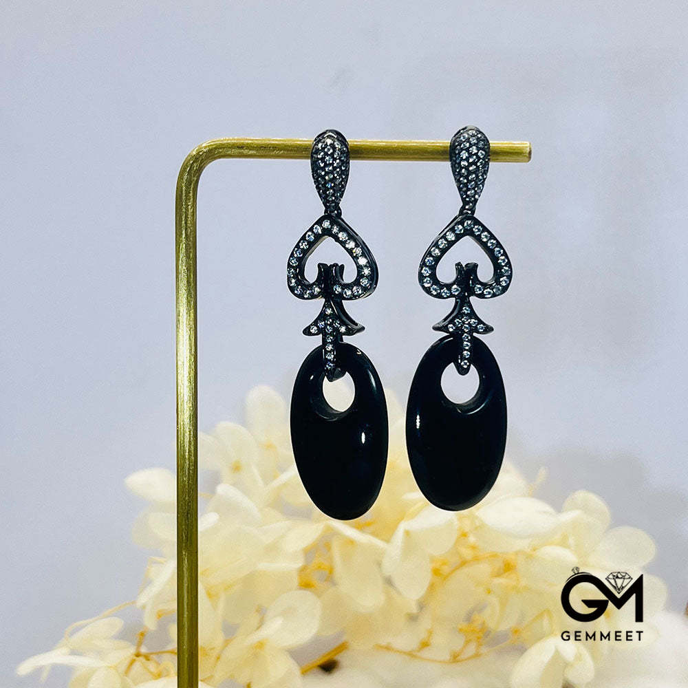 Black Arrow Shape Black Stone Drop Earrings