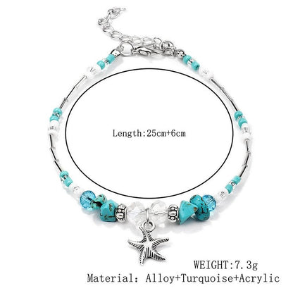 Turquoise Starfish Wave Charm Bracelet Anklet