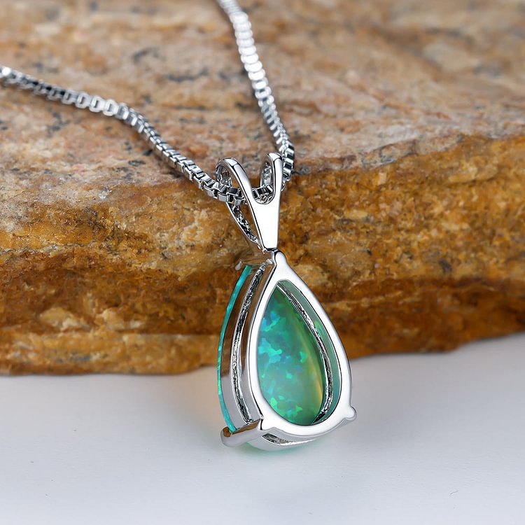 Synthetic Opal Water Drop Pendant Simple Necklace