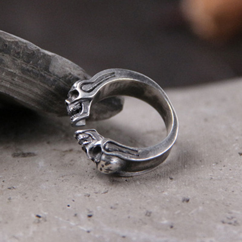 2 Skull Adjustable Thin Band Ring