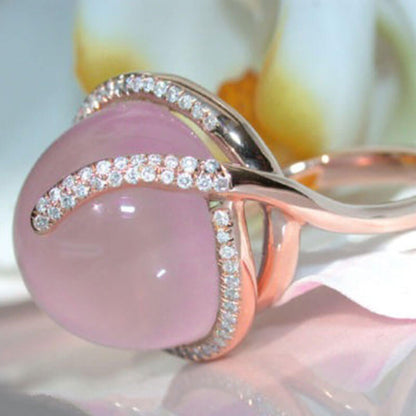 Rose Gold Pink Moonstone Halo Stones Ring