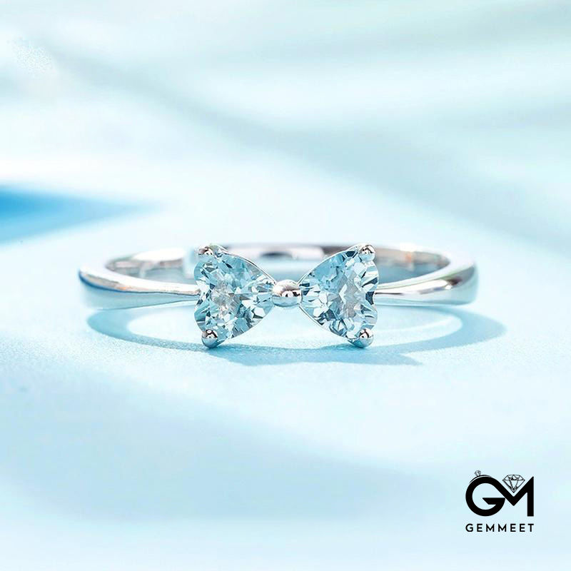 Aquamarine Heart-shaped Zircon Bow Ring