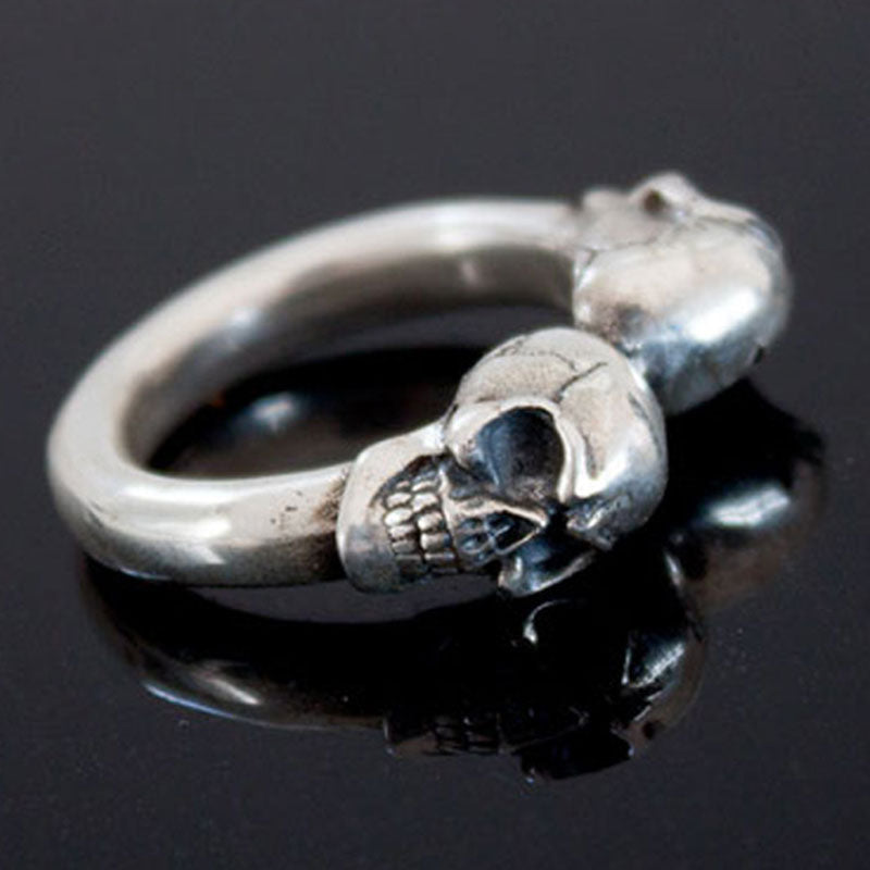 Vintage Men's Motorcycle Double Skull Ring