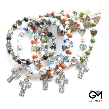 Stone Beads Christianity Cross Bracelet