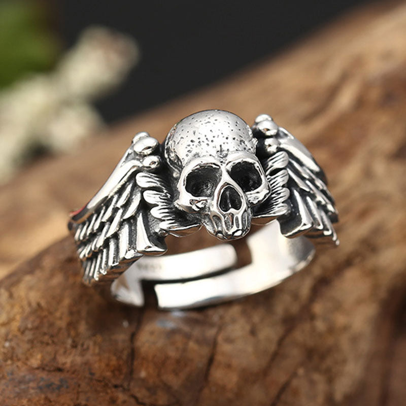 Evil Angel Skull Wings Adjustable Ring