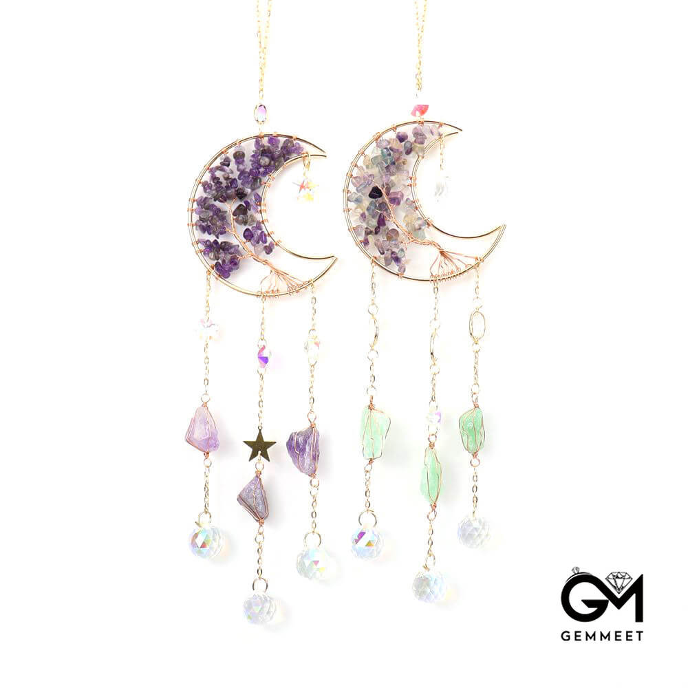 Crystal Gravel Moon Sun Catcher Wind Chimes