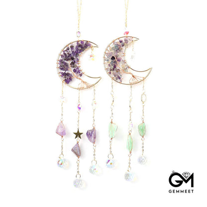 Crystal Gravel Moon Sun Catcher Wind Chimes