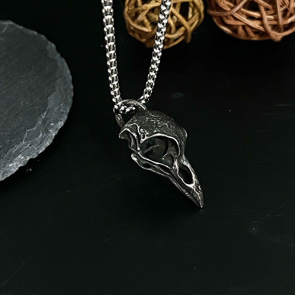 Vintage Viking Raven Crow Skull Necklace