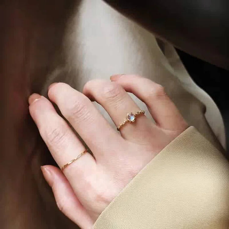 Yellow Gold Dainty Moonstone Minimalist Thin Ring