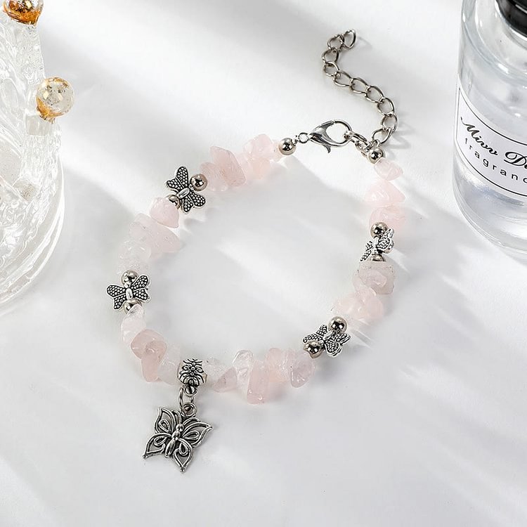 Colorful Crystal Rubble Butterfly Charm Bracelet