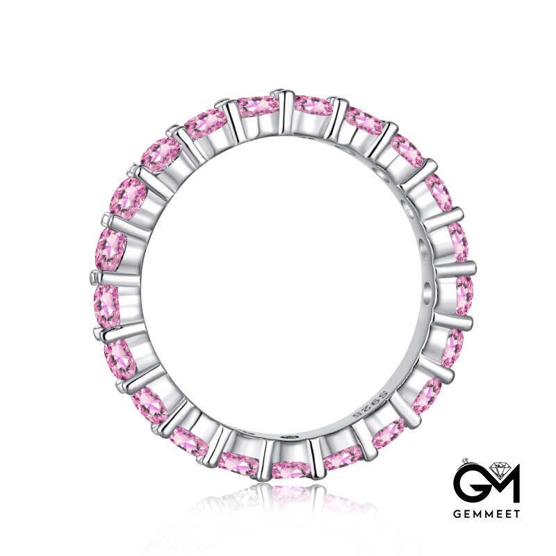 S925 Sterling Silver Full Row Pink Zircon Ring