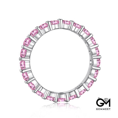 S925 Sterling Silver Full Row Pink Zircon Ring