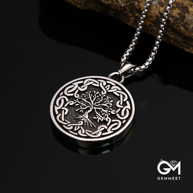 Vintage Titanium Steel Tree of Life Pendant Necklace