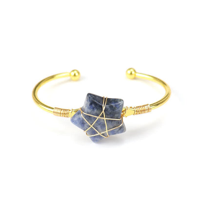 Gold Wire Wrapped Star Shape Gemstone Bracelet