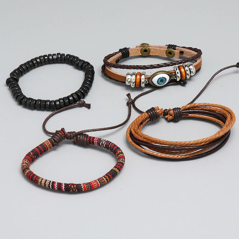 Bohemian Four-Piece Combination Multilayer Cowhide Vintage Braided Eye Bracelet