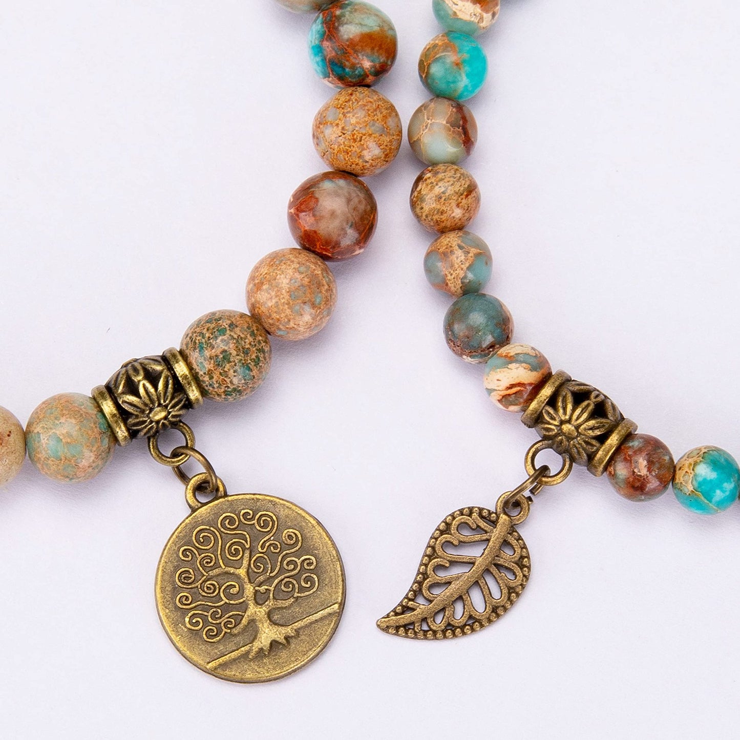 Life of Tree & Leaf Symbol Stone Bead Bracelet