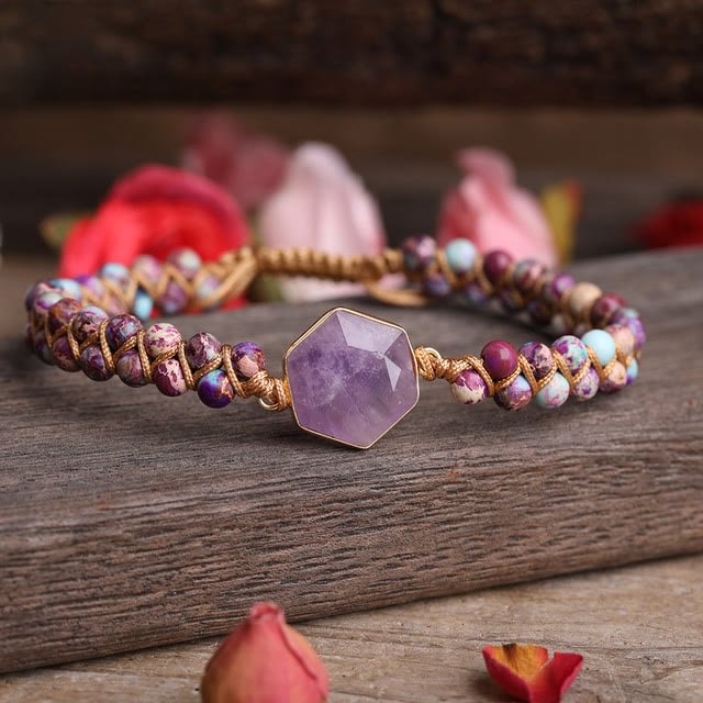 Raw Crystal Hexagon Braided Beaded Bracelet