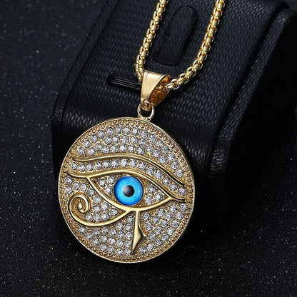 HIPHOP Jewelry Gold Plated Zircon Blue Eye of Horus Pendant