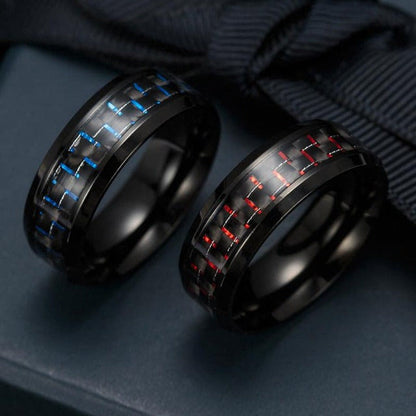 Carbon Fiber Black Titanium Beveled Edges Couple Ring