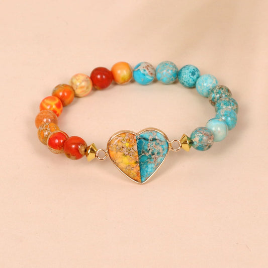 Elastic Two-color Beaded Bracelet in The Shape of A Heart