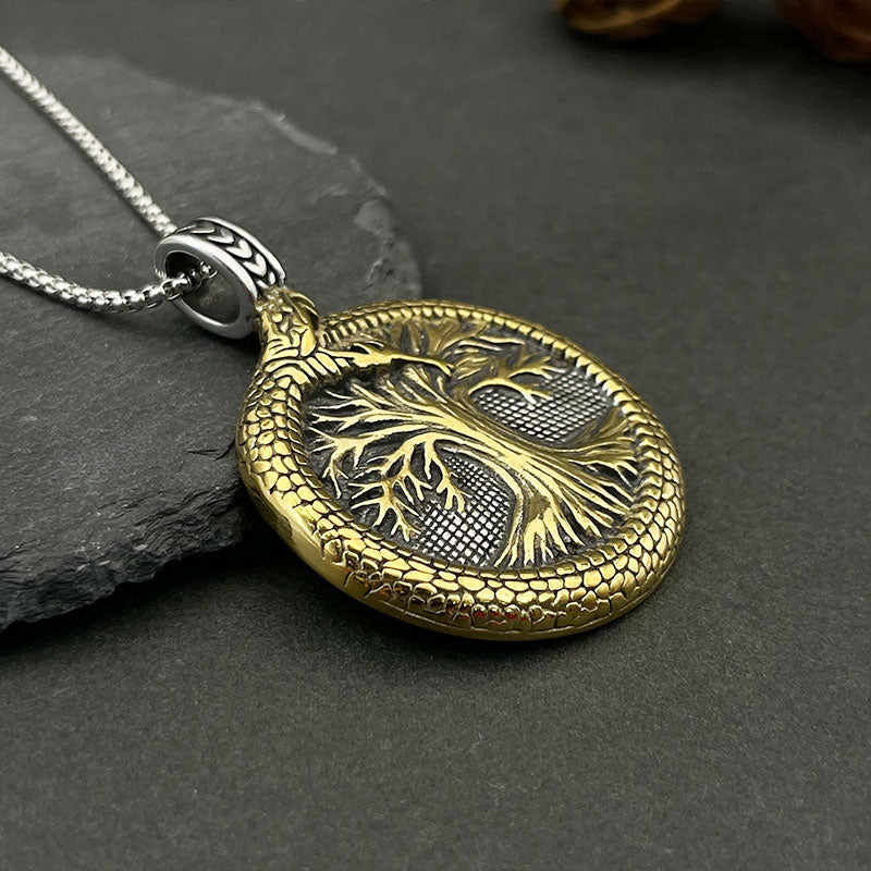 Golden Tail Snake Tree of Life Men's Pendant Necklace