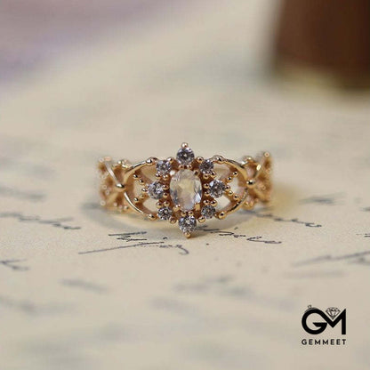 Chuxue Crystal Moonstone Mesh Lace Hollow Ring