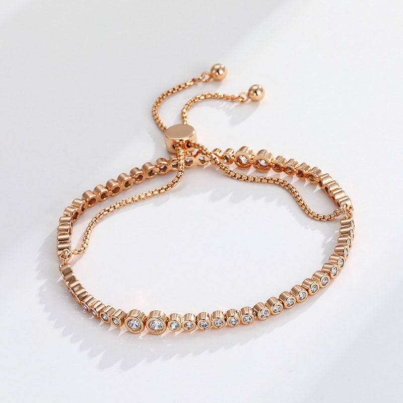 Vintage K-plated Gold-plated Zircon Double-layer Pull-out Bracelet