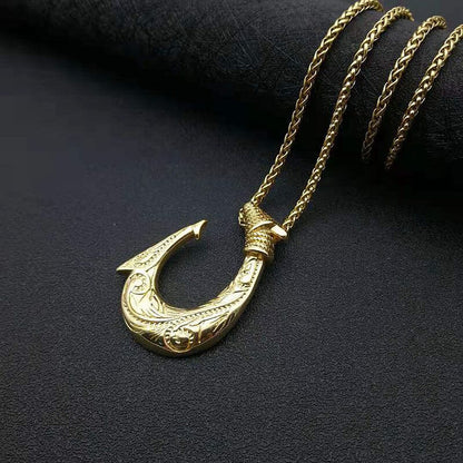 Hip Hop Jewelry Titanium Steel Gold Plated Nordic Viking Fish Hook Pendant