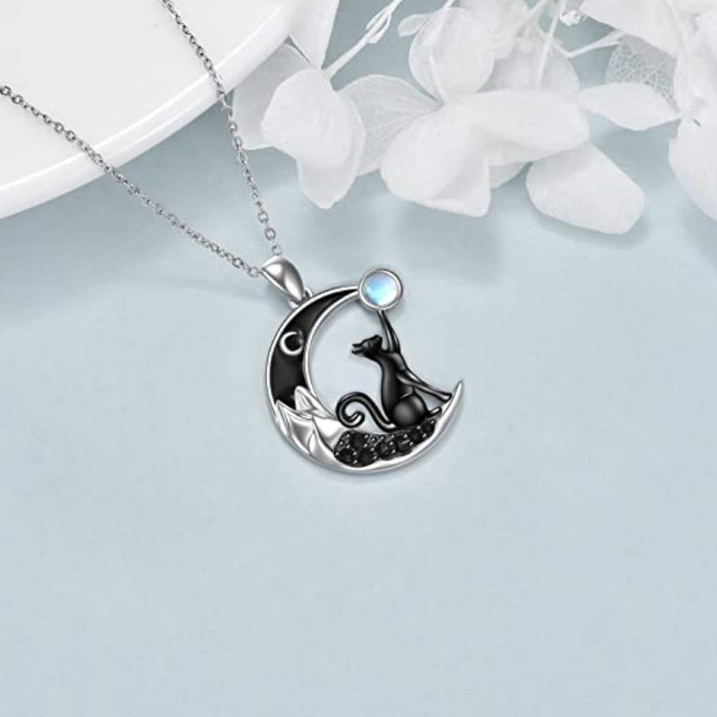 Moonstone Black Cat Moon Necklace