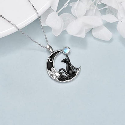 Moonstone Black Cat Moon Necklace