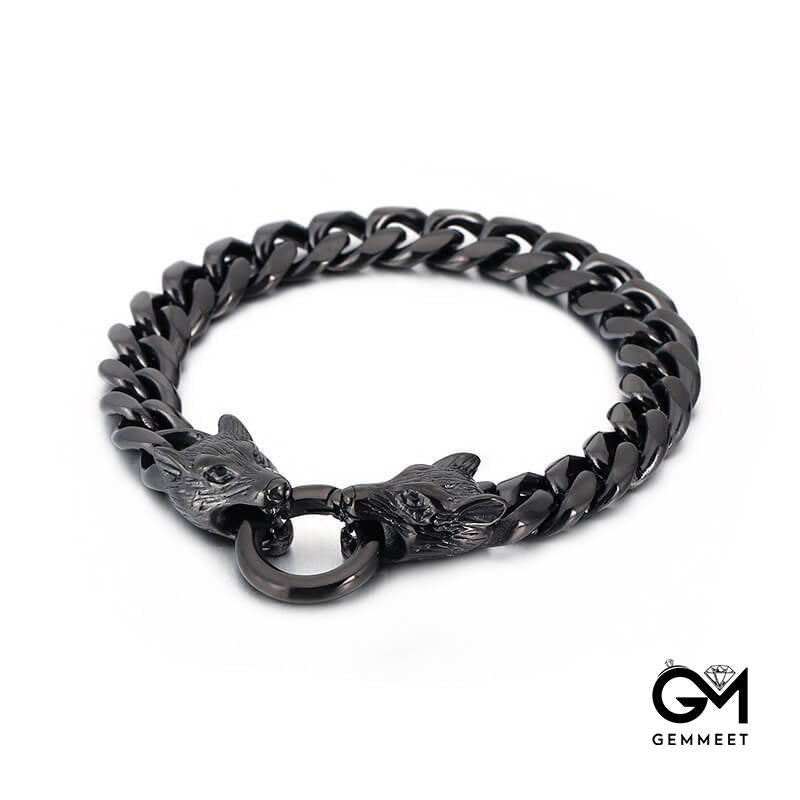 Titanium Steel Wolf Head Ring Buckle Bracelet