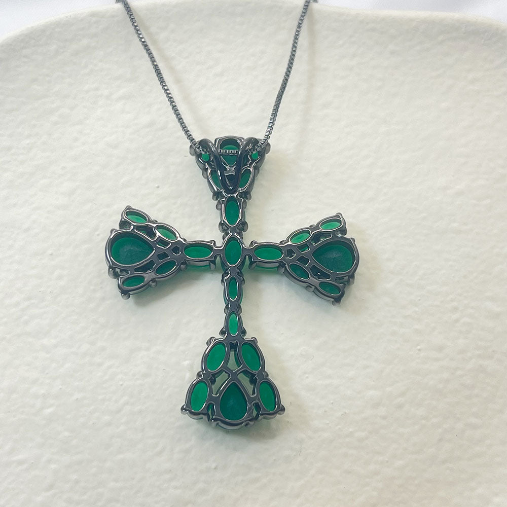 Inlaid Turquoise Green Zircon Pendant Necklace