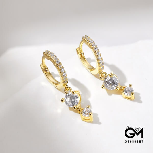 S925 Sterling Silver Simple White Zircon Golden Earrings