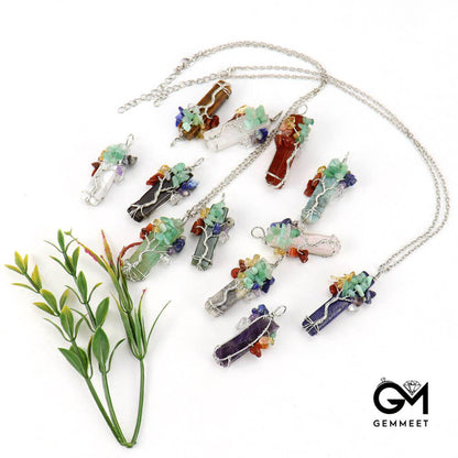 Irregular Crystal Strip Tree of Life Pendant Necklace