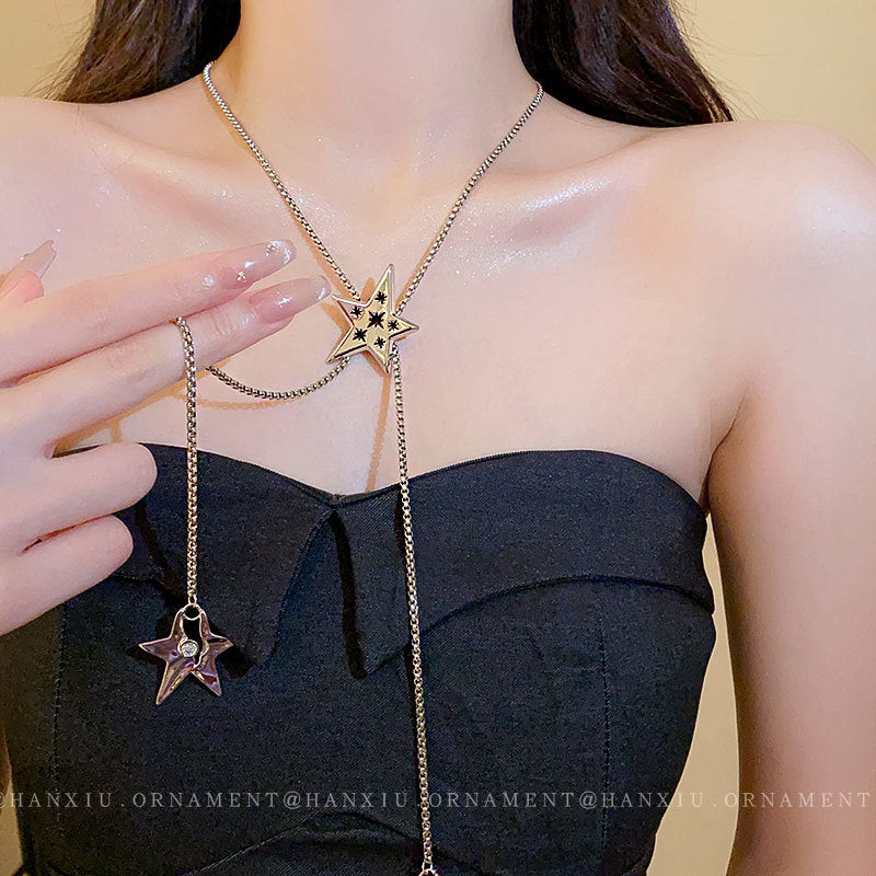 Zircon Pentagram Long Fringe Necklace