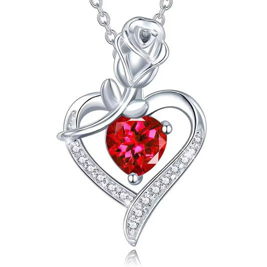 Women's Colorful Birthstone Heart Neckalce