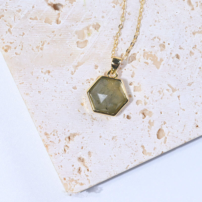 Gold Wire Natural Hexagon Gemstone Necklace