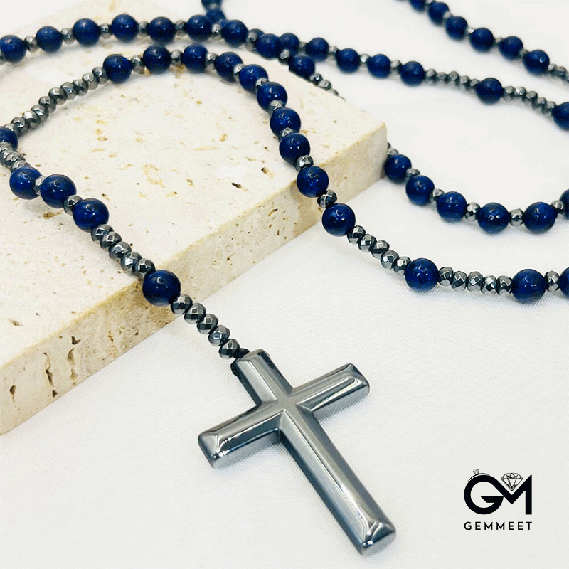 Cross Pendant Agate Black Gallstone Necklace