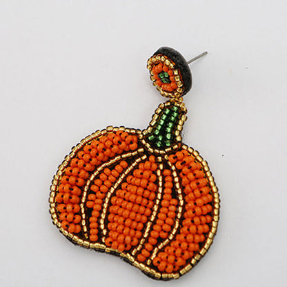 Halloween Retro Pumpkin Earrings Bohemian High-end Handmade Rice Bead Earrings