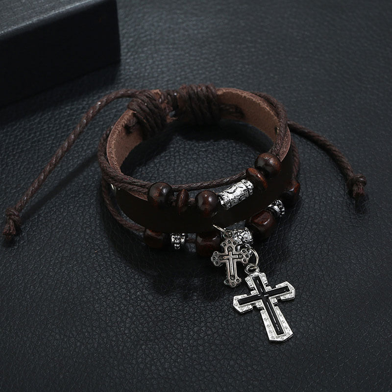 Double Cross Multilayer Leather Bracelet Simple Retro Leather Bracelet