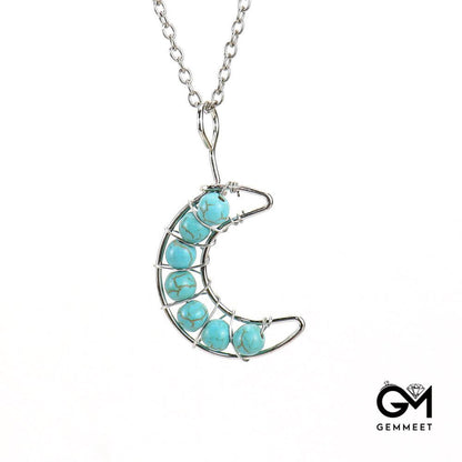 Crystal Beads Moon Pendant Necklace