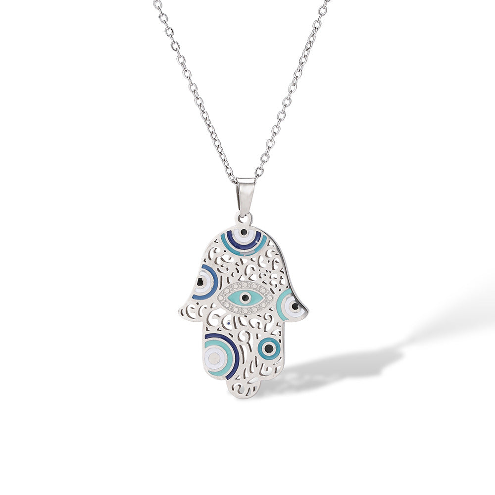 Hamsa Evil Eye Hollow Pendant Necklace